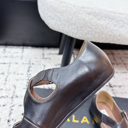 ALAIA 26S CROSS-STRAP BALLET FLATS IN DARK BROWN LAMBSKIN