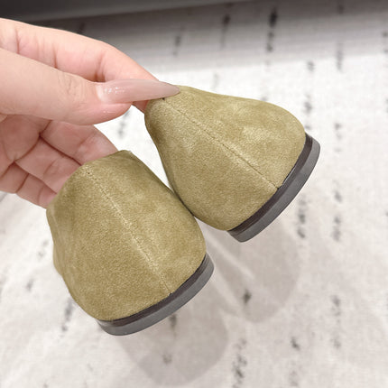 THE ROW 26S BALLET FLATS IN OLIVE BROWN SUEDE
