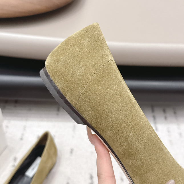 THE ROW 26S BALLET FLATS IN OLIVE BROWN SUEDE