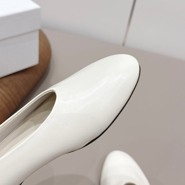 THE ROW 26S BALLET FLATS IN WHITE CALFSKIN