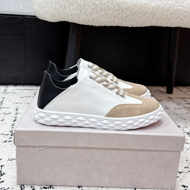 JIMMY CHOO 26S SNEAKERS IN BEIGE SUEDE AND WHITE CALFSKIN