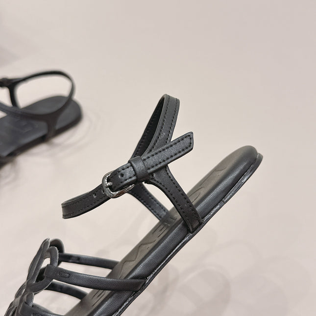 LOEWE 26S SQUARE TOE SANDALS IN BLACK CALFSKIN LOGO