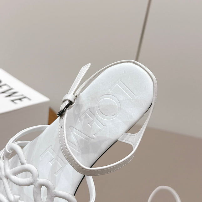 LOEWE 26S SQUARE TOE SANDALS IN WHITE CALFSKIN LOGO