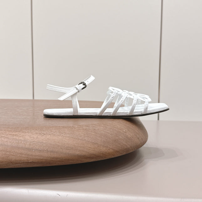 LOEWE 26S SQUARE TOE SANDALS IN WHITE CALFSKIN LOGO