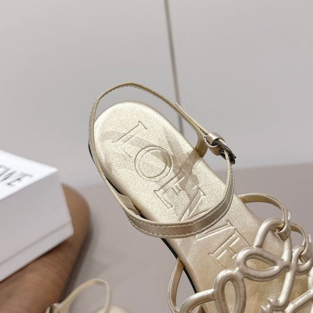 LOEWE 26S SQUARE TOE SANDALS IN GOLD CALFSKIN LOGO