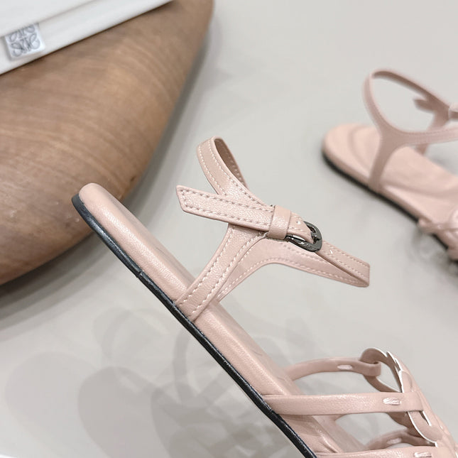 LOEWE 26S SQUARE TOE SANDALS IN PINK CALFSKIN LOGO
