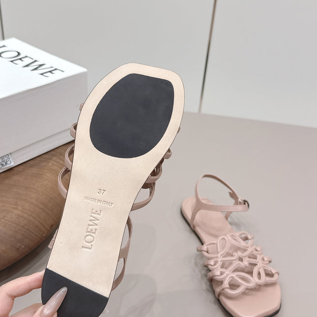 LOEWE 26S SQUARE TOE SANDALS IN PINK CALFSKIN LOGO