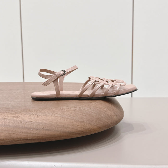 LOEWE 26S SQUARE TOE SANDALS IN PINK CALFSKIN LOGO