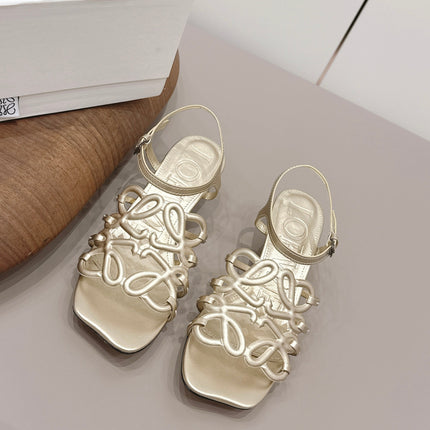 LOEWE 26S SQUARE TOE HEEL SANDALS 50MM IN GOLD CALFSKIN LOGO