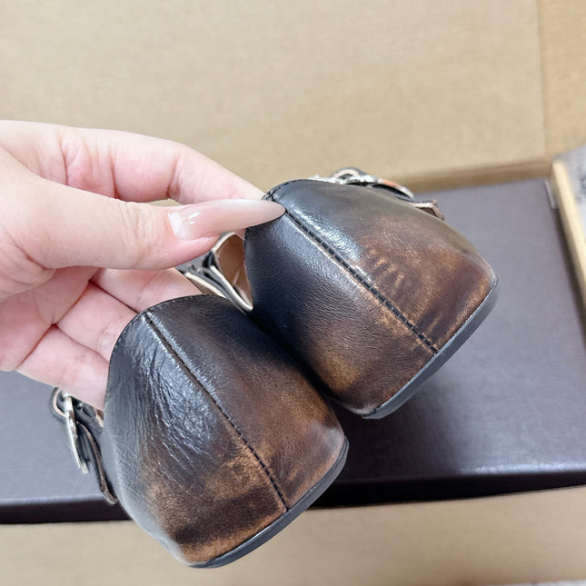 ALAIA 26S CROSS-STRAP BALLET FLATS IN MOTTLED DARK BROWN LAMBSKIN