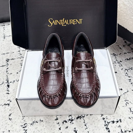 YSL 26S LOAFERS IN CHOCOLATE BROWN CALFSKIN WITH CROCODILE EMBOSSING