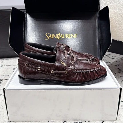 YSL 26S LOAFERS IN CHOCOLATE BROWN CALFSKIN WITH CROCODILE EMBOSSING