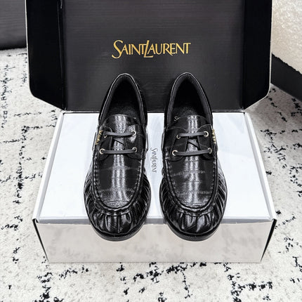 YSL 26S LOAFERS IN BLACK GLOSSY CALFSKIN WITH CROCODILE EMBOSSING