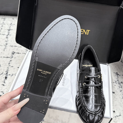 YSL 26S LOAFERS IN BLACK GLOSSY CALFSKIN WITH CROCODILE EMBOSSING