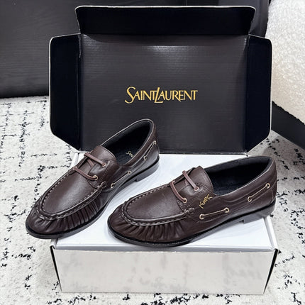 YSL 26S LOAFERS IN DARK BROWN CALFSKIN WITH HORIZONTAL STRAP
