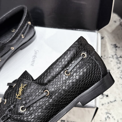 YSL 26S LOAFERS IN BLACK CALFSKIN WITH SNAKESKIN EMBOSSING