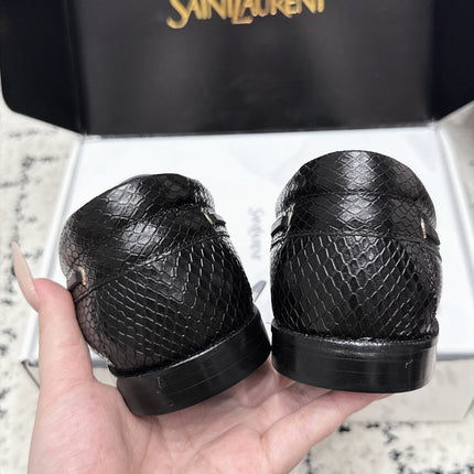 YSL 26S LOAFERS IN BLACK CALFSKIN WITH SNAKESKIN EMBOSSING