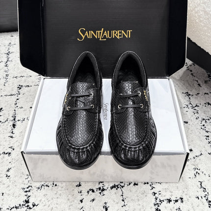YSL 26S LOAFERS IN BLACK CALFSKIN WITH SNAKESKIN EMBOSSING