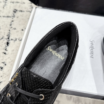 YSL 26S LOAFERS IN BLACK CALFSKIN WITH SNAKESKIN EMBOSSING