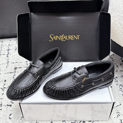 YSL 26S LOAFERS IN BLACK CALFSKIN WITH SNAKESKIN EMBOSSING