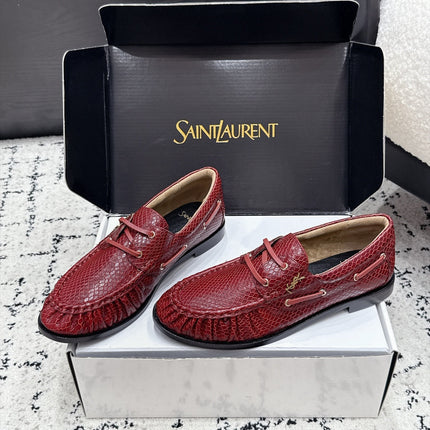 YSL 26S LOAFERS IN DARK RED CALFSKIN WITH SNAKESKIN EMBOSSING