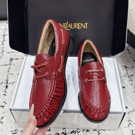 YSL 26S LOAFERS IN DARK RED CALFSKIN WITH SNAKESKIN EMBOSSING