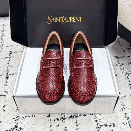 YSL 26S LOAFERS IN DARK RED CALFSKIN WITH SNAKESKIN EMBOSSING