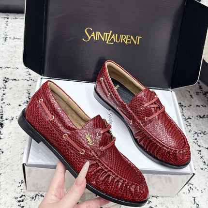 YSL 26S LOAFERS IN DARK RED CALFSKIN WITH SNAKESKIN EMBOSSING
