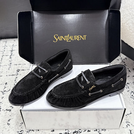 YSL 26S LOAFERS IN BLACK SUEDE WITH HORIZONTAL STRAP
