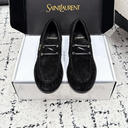YSL 26S LOAFERS IN BLACK SUEDE WITH HORIZONTAL STRAP