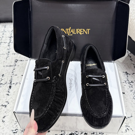YSL 26S LOAFERS IN BLACK SUEDE WITH HORIZONTAL STRAP