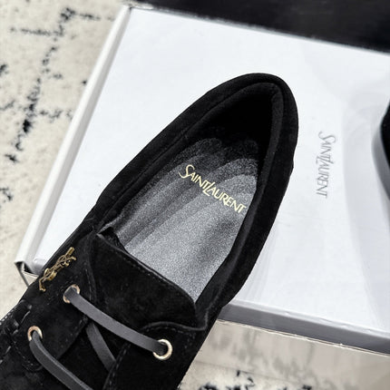 YSL 26S LOAFERS IN BLACK SUEDE WITH HORIZONTAL STRAP