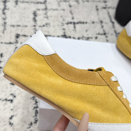 CELINE 26S LOW TOP SNEAKERS IN YELLOW SUEDE AND WHITE LEATHER TRIM