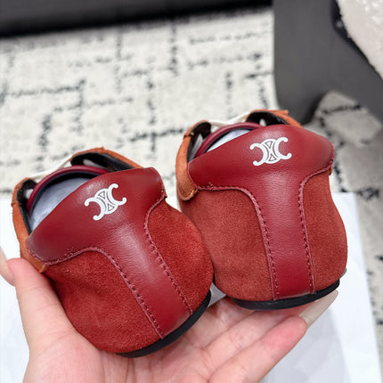 CELINE 26S LOW TOP SNEAKERS IN RED SUEDE AND WHITE LEATHER TRIM