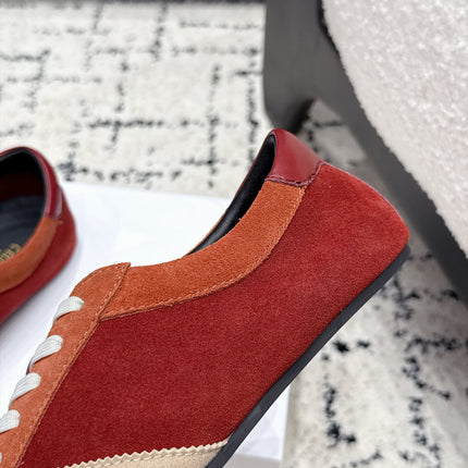 CELINE 26S LOW TOP SNEAKERS IN RED SUEDE AND WHITE LEATHER TRIM