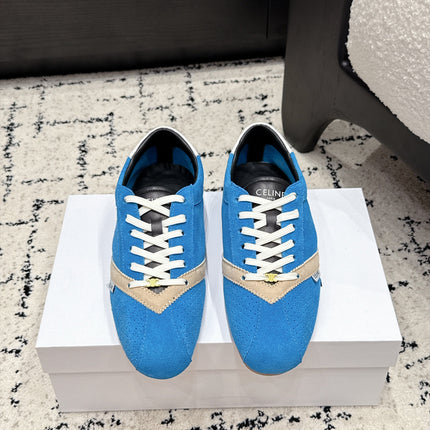 CELINE 26S LOW TOP SNEAKERS IN BLUE SUEDE AND WHITE LEATHER TRIM