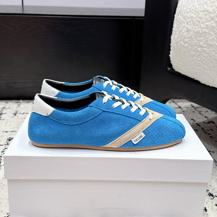 CELINE 26S LOW TOP SNEAKERS IN BLUE SUEDE AND WHITE LEATHER TRIM