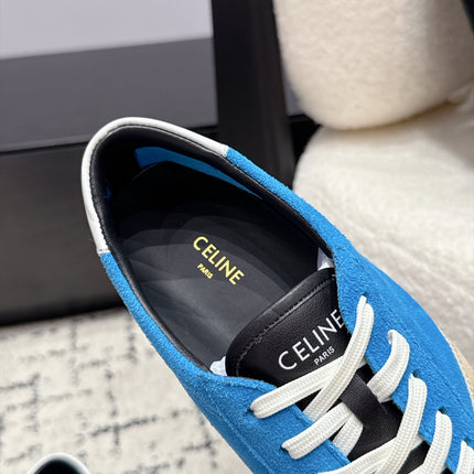 CELINE 26S LOW TOP SNEAKERS IN BLUE SUEDE AND WHITE LEATHER TRIM