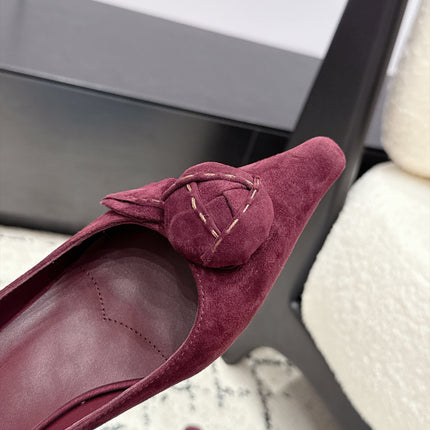 PRADA 26S POINTED-TOE BALLET IN BURGUNDY SUEDE