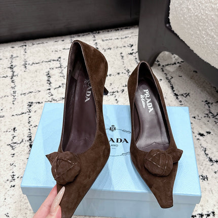 PRADA 26S HIGH HEELS 55 MM IN DARK BROWN SUEDE