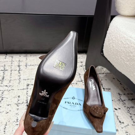 PRADA 26S HIGH HEELS 55 MM IN DARK BROWN SUEDE