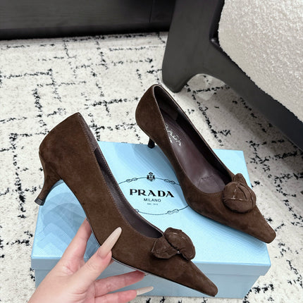 PRADA 26S HIGH HEELS 55 MM IN DARK BROWN SUEDE
