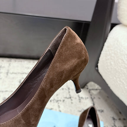 PRADA 26S HIGH HEELS 55 MM IN DARK BROWN SUEDE