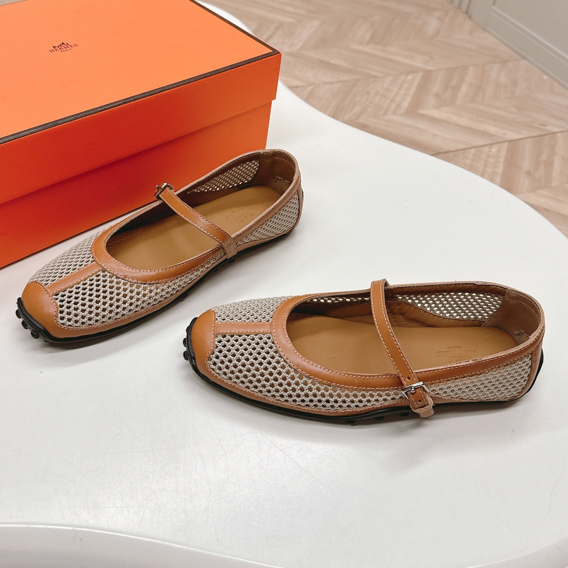 KICHU BALLET FLAT IN BRONZE BROWN CROCHET KNIT AND CALFSKIN