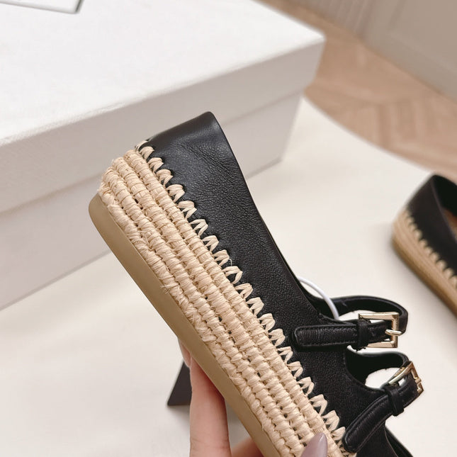 PRADA 26S MARY JANE ESPADRILLES SHOES IN BLACK CALFSKIN WITH LOGO
