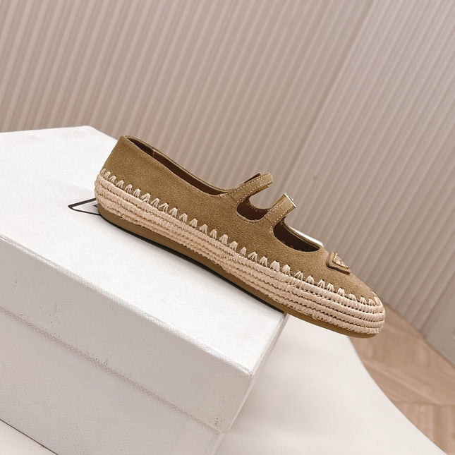 PRADA 26S MARY JANE ESPADRILLES SHOES IN BROWN SUEDE WITH LOGO