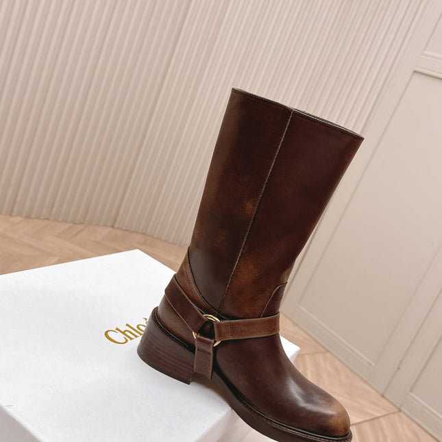 CHLOÉ 26S BOOTS 45 MM IN BROWN CALFSKIN