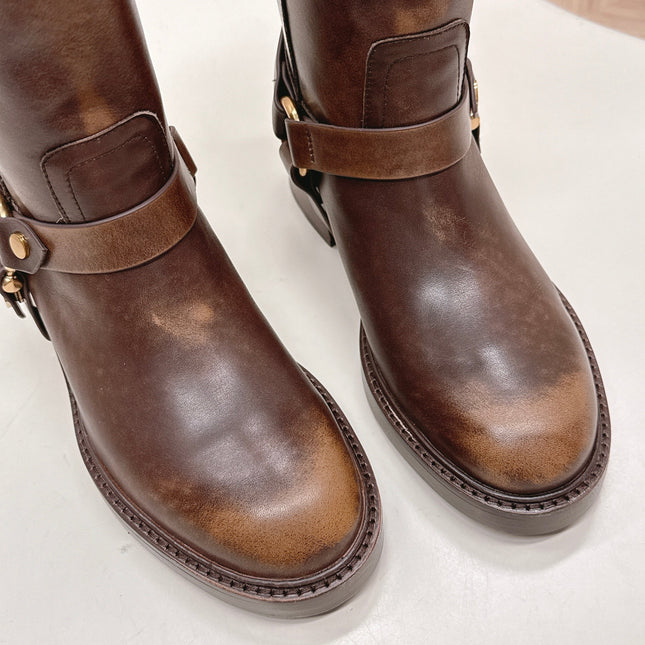 CHLOÉ 26S BOOTS 45 MM IN BROWN CALFSKIN