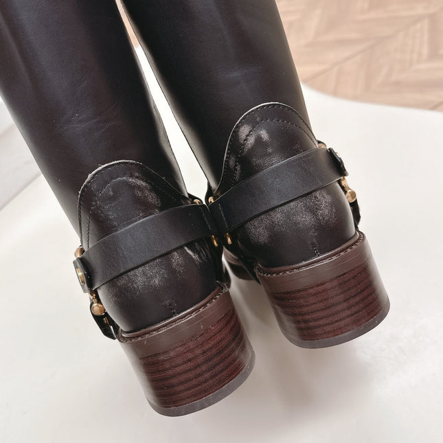 CHLOÉ 26S BOOTS 45 MM IN BLACK CALFSKIN