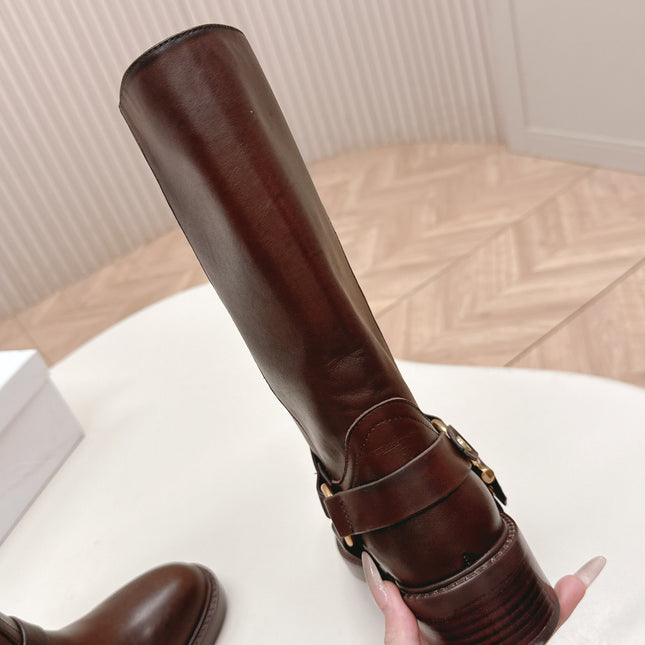 CHLOÉ 26S BOOTS 45 MM IN DARK BROWN CALFSKIN